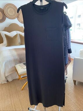 Theory Grey/Black Sleeveless Pocket Midi Dress P
